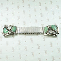 Silver Watch Band with Carved Green Turquoise