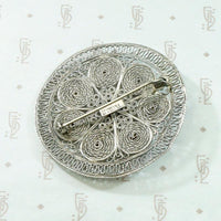 Silver Floral Filigree Shield Brooch