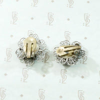 Beautiful Silver Filigree Blossoms Clip Earrings