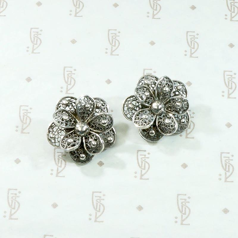 Cheerful Silver Filigree Flower Clip Earrings
