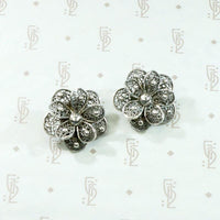 Cheerful Silver Filigree Flower Clip Earrings