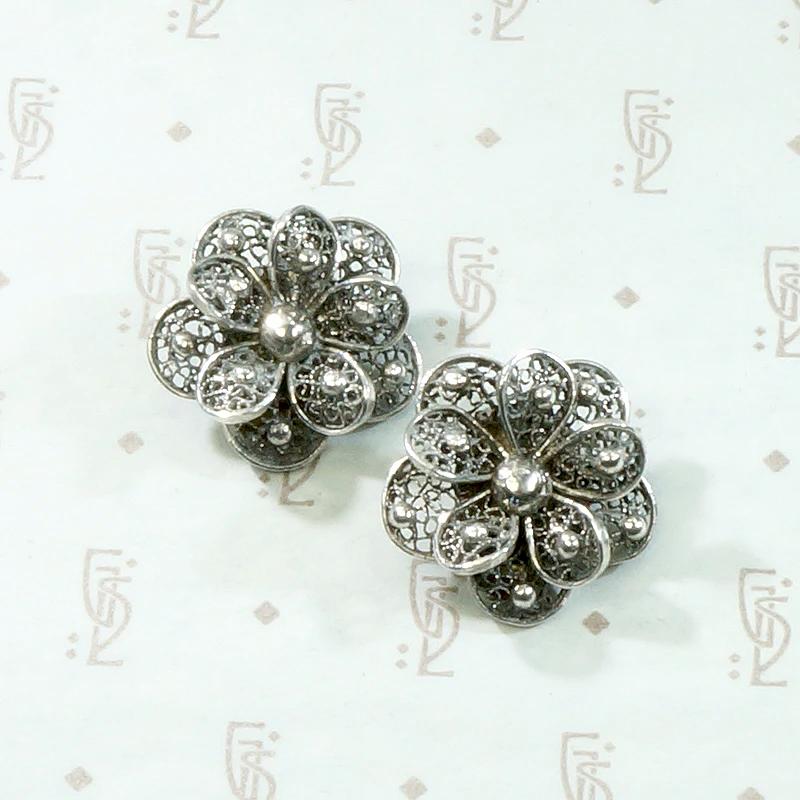 Cheerful Silver Filigree Flower Clip Earrings