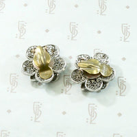 Cheerful Silver Filigree Flower Clip Earrings