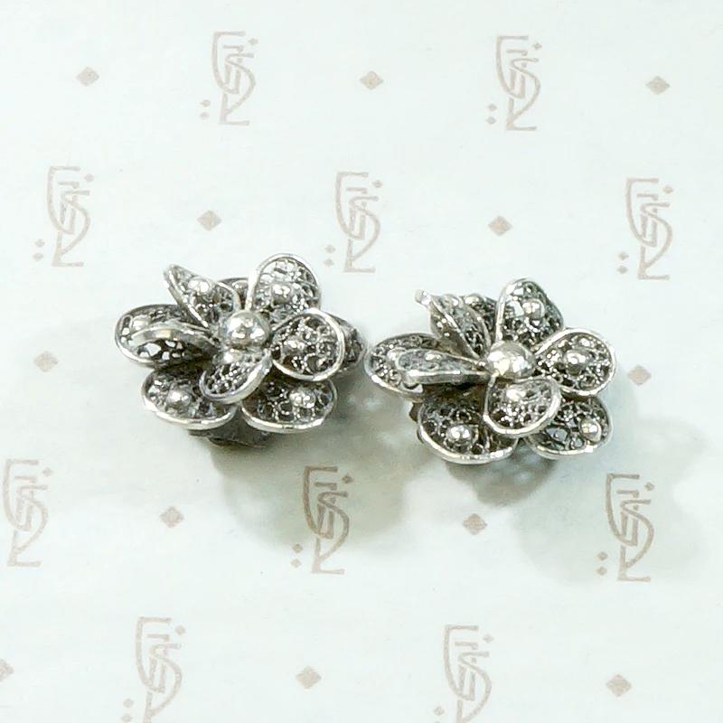 Cheerful Silver Filigree Flower Clip Earrings