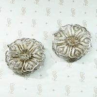 Pair of Matched Silver Filigree Flower Brooches