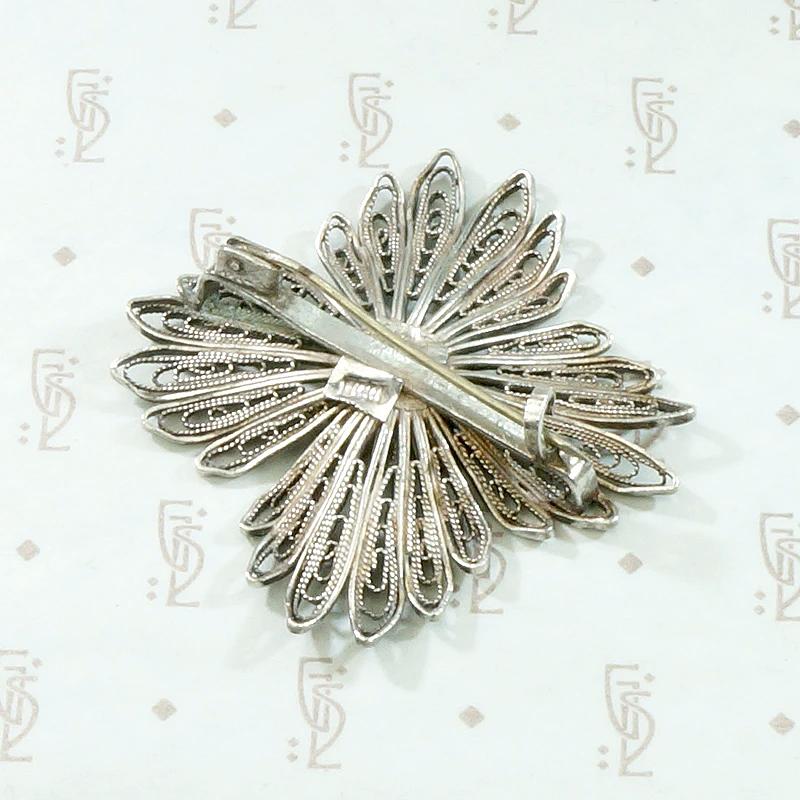Pure Silver Filigree Flower Brooch