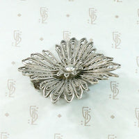 Pure Silver Filigree Flower Brooch