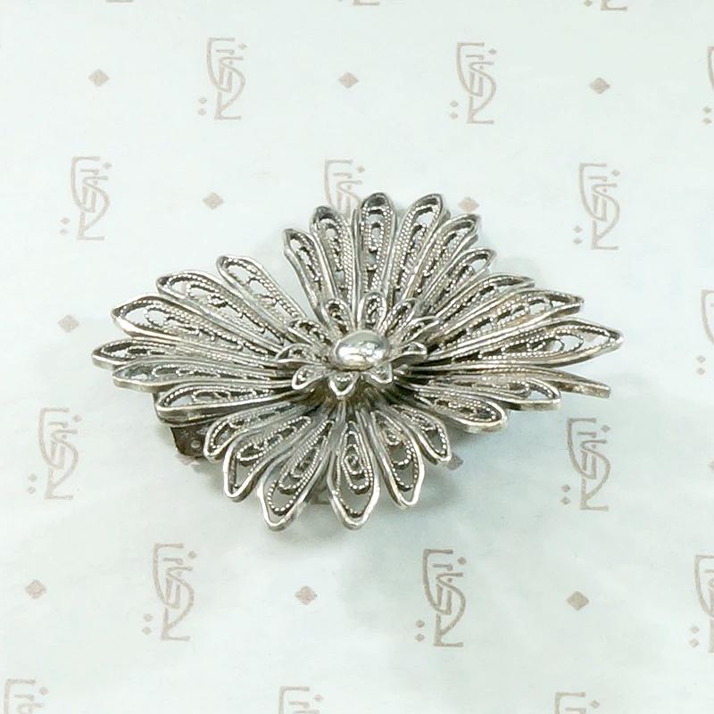 Pure Silver Filigree Flower Brooch