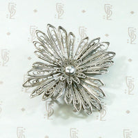 Pure Silver Filigree Flower Brooch