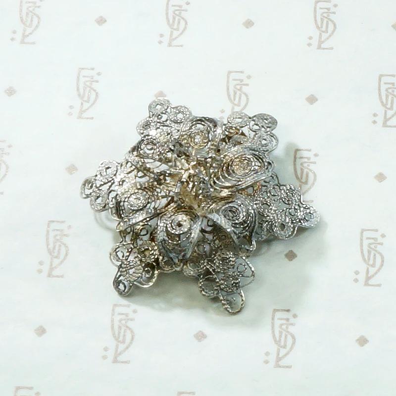 Lacy Silver Filigree Flower Brooch