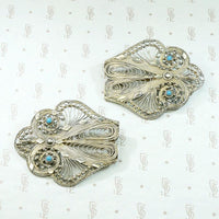 Matched Pair of Ornate Silver Filigree Brooches