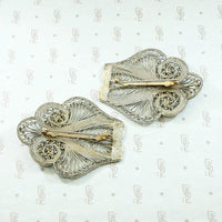 Matched Pair of Ornate Silver Filigree Brooches