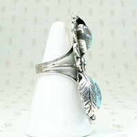 Icy Blue Turquoise & Silver Long Navajo Ring