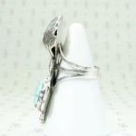 Icy Blue Turquoise & Silver Long Navajo Ring