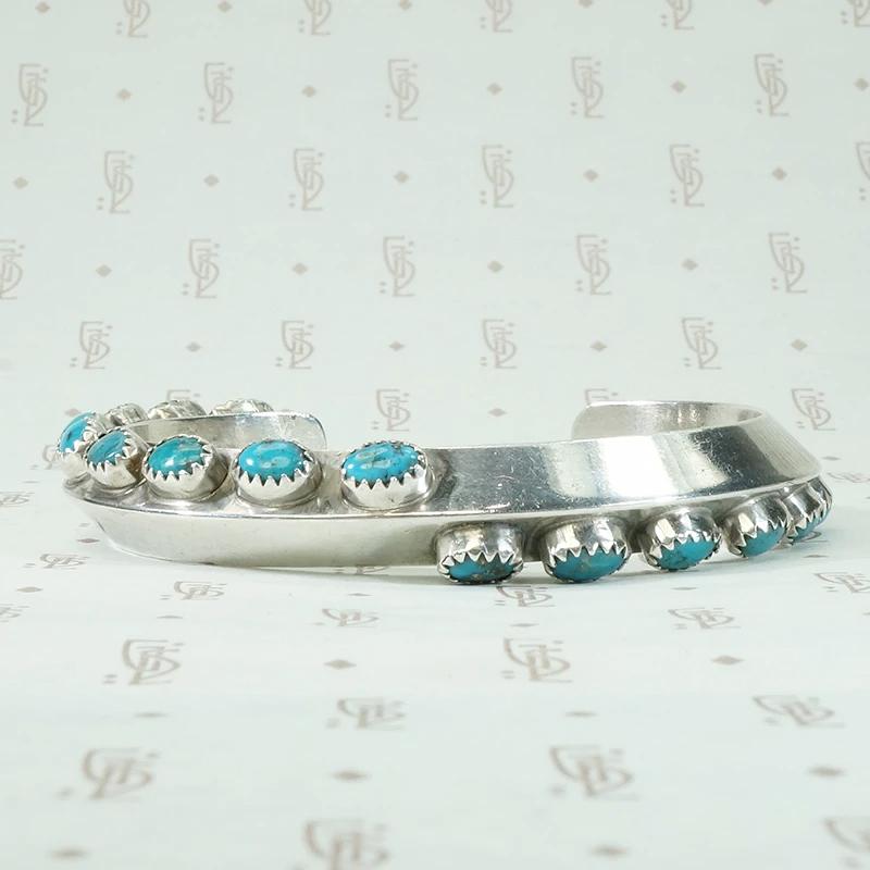 Carinated Coin Silver Cuff with Turquoise