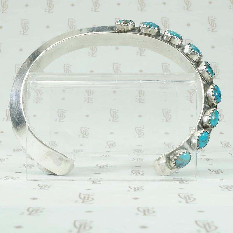 Carinated Coin Silver Cuff with Turquoise