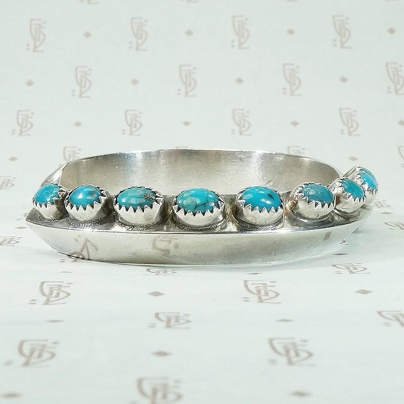 Carinated Coin Silver Cuff with Turquoise