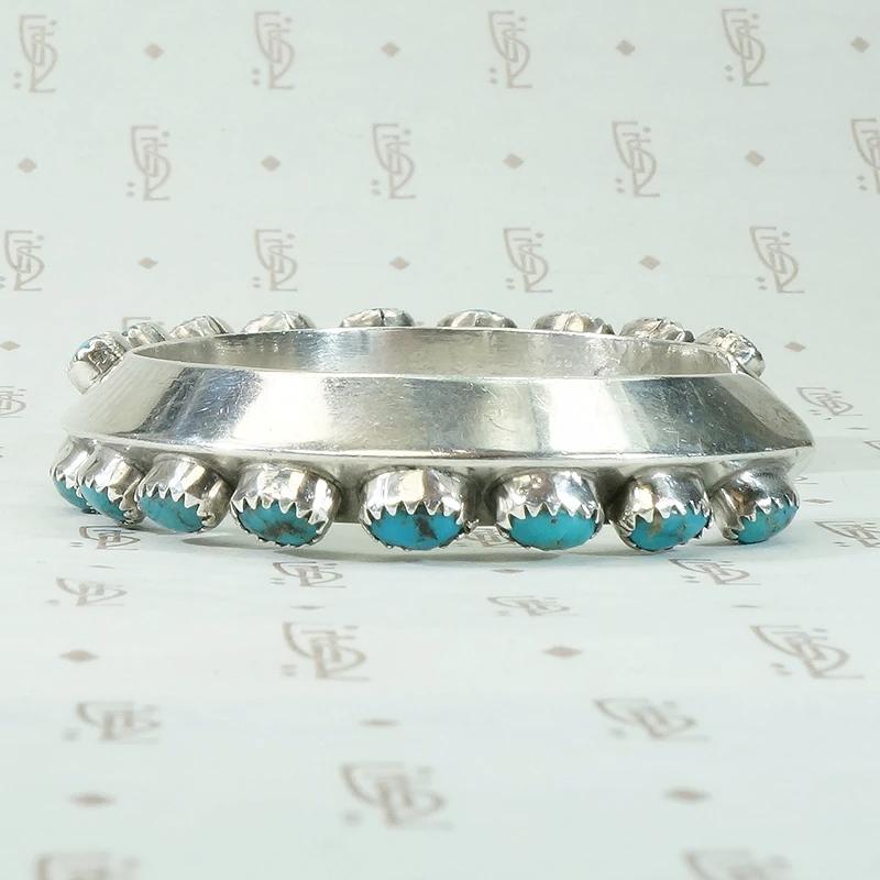 Carinated Coin Silver Cuff with Turquoise