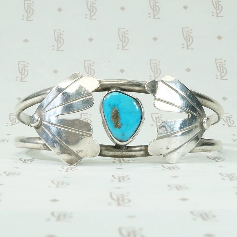 Silver & Turquoise Cuff with Applied Maple Seeds