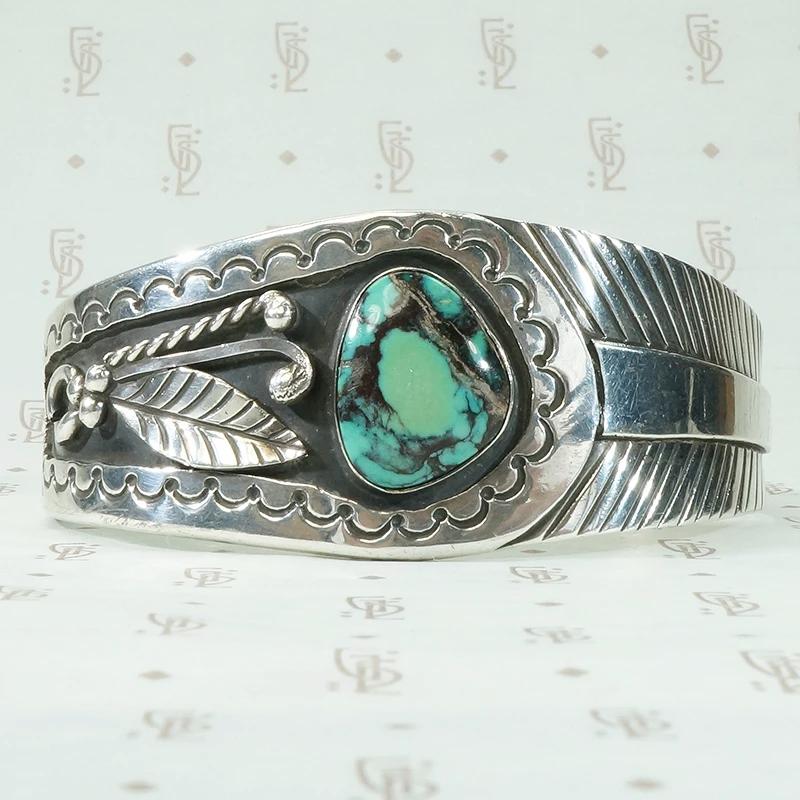 Silver Cuff with Turquoise, Overlay & Engraving