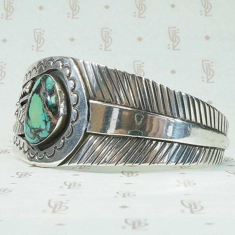 Silver Cuff with Turquoise, Overlay & Engraving