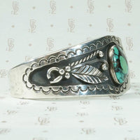 Silver Cuff with Turquoise, Overlay & Engraving
