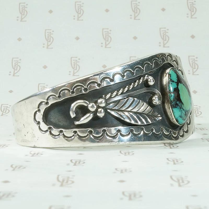 Silver Cuff with Turquoise, Overlay & Engraving