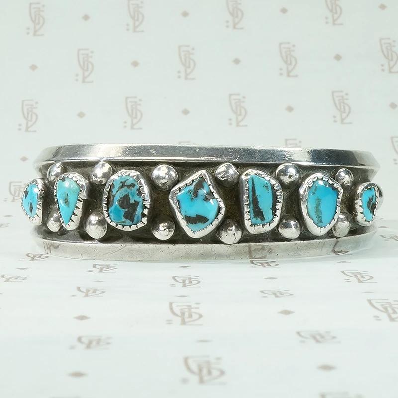 Kingman Turquoise Navajo Coin Silver Cuff