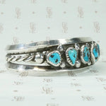 Kingman Turquoise Navajo Coin Silver Cuff