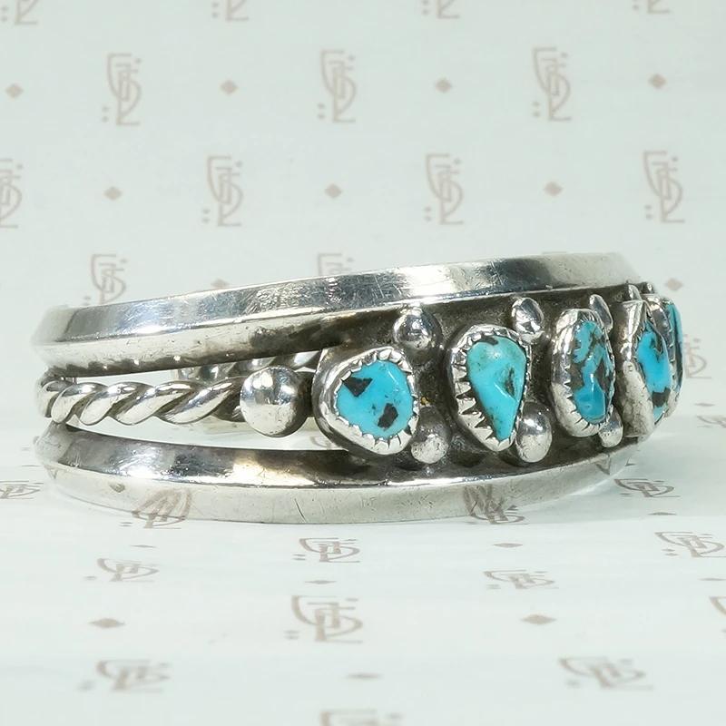 Kingman Turquoise Navajo Coin Silver Cuff