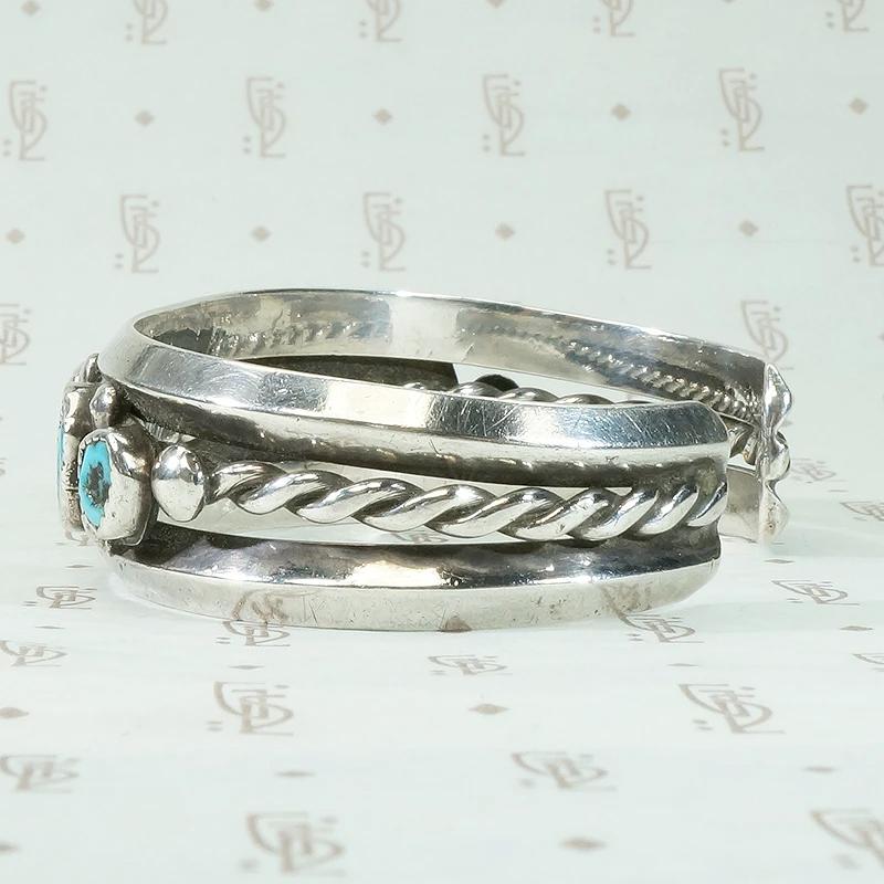 Kingman Turquoise Navajo Coin Silver Cuff