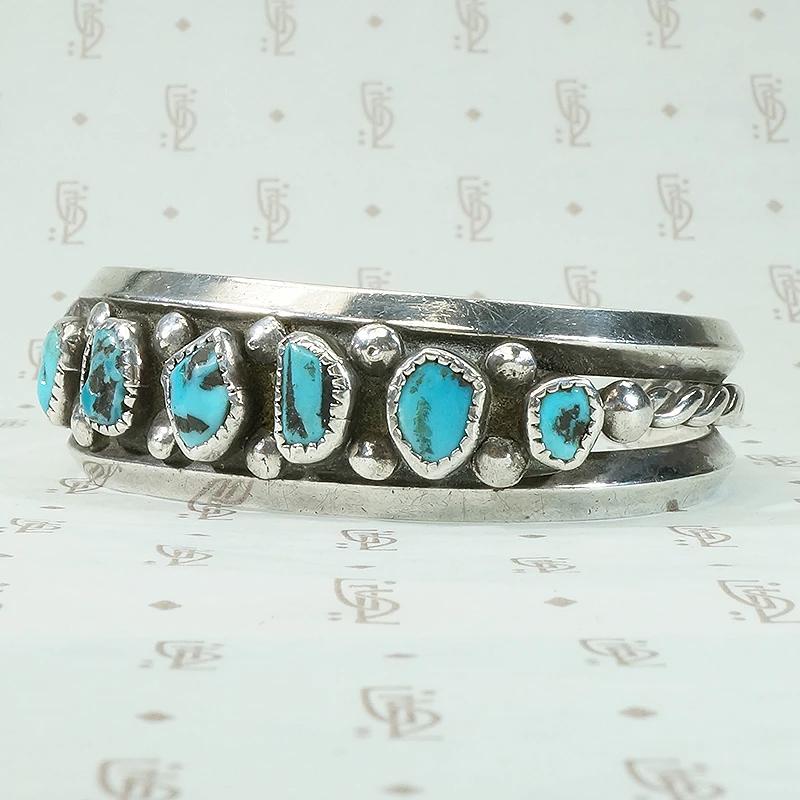 Kingman Turquoise Navajo Coin Silver Cuff