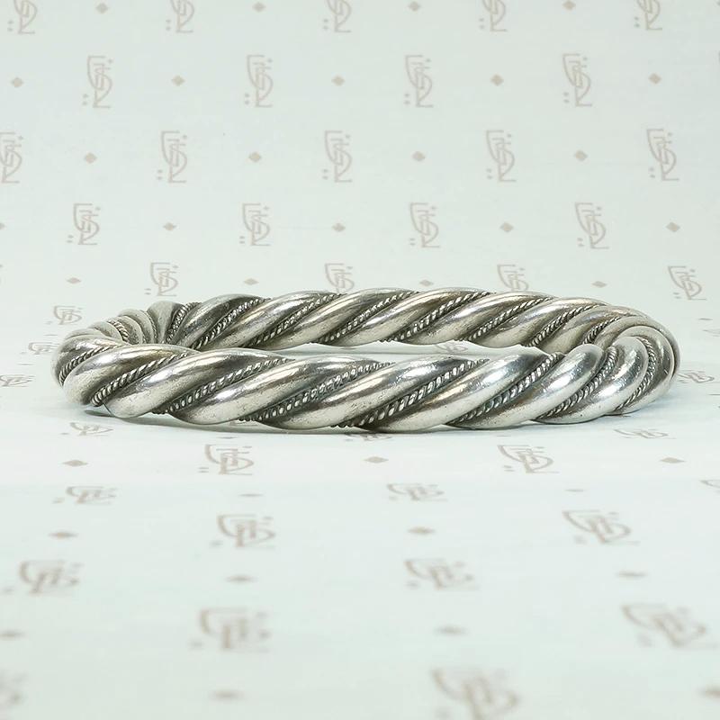 High Grade Silver Twist "D" Bangle Bracelet