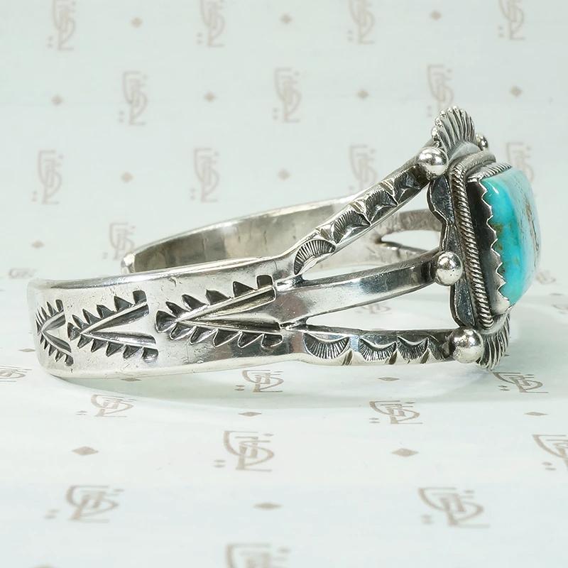 Coin Silver & Turquoise Cuff with Exquisite Details