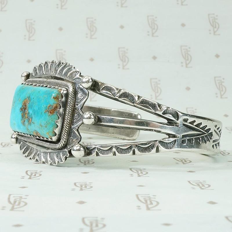 Coin Silver & Turquoise Cuff with Exquisite Details