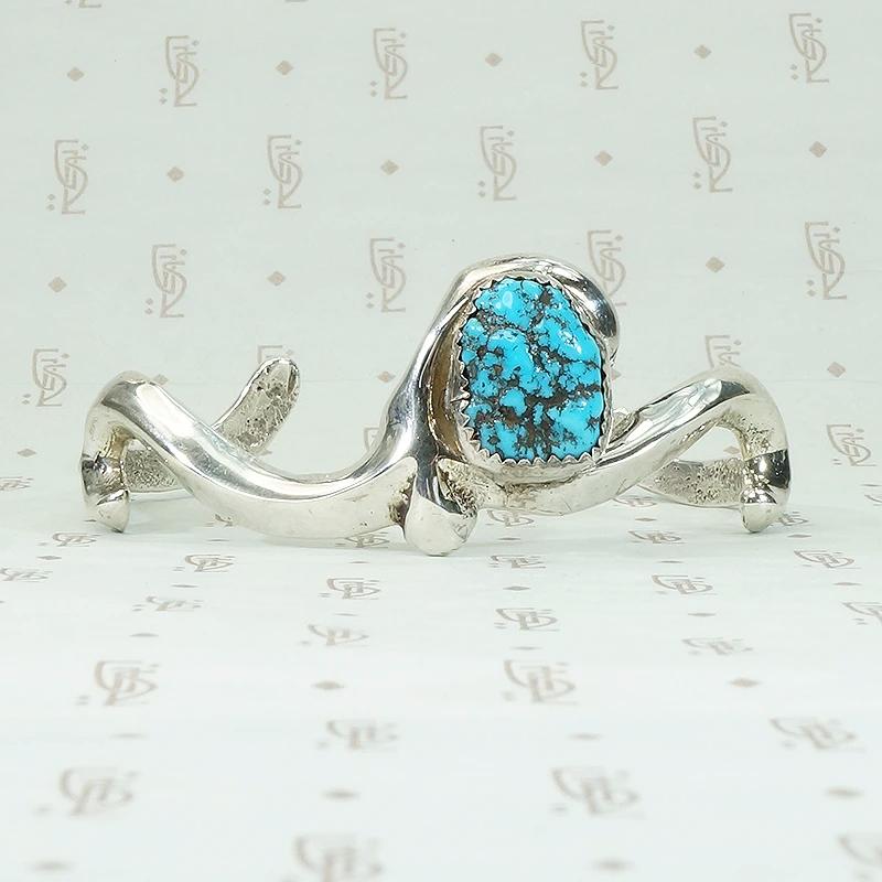 Silver & Turquoise Cuff with Romantic Flourish
