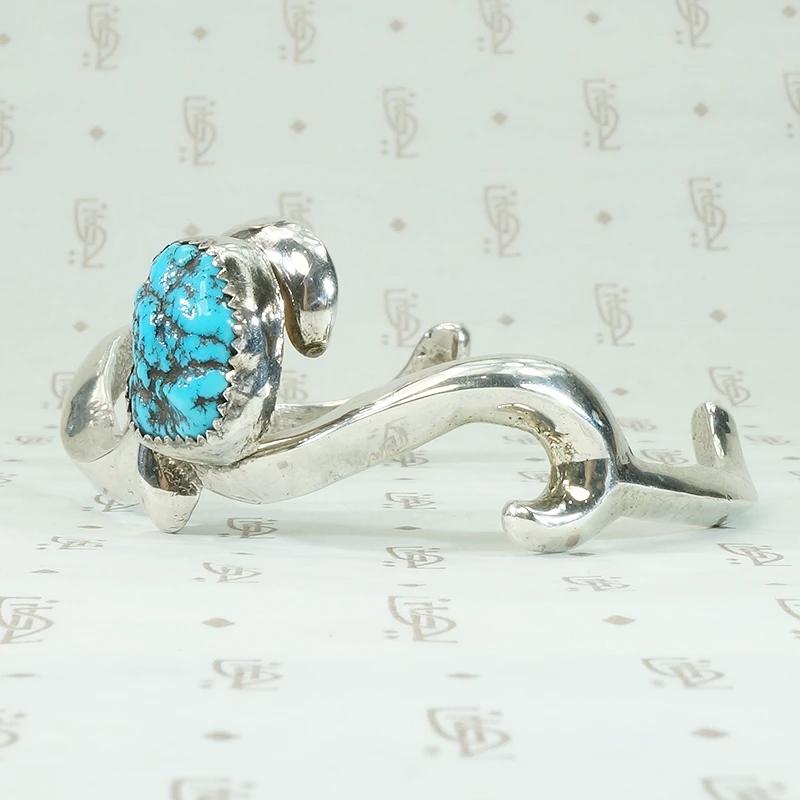 Silver & Turquoise Cuff with Romantic Flourish