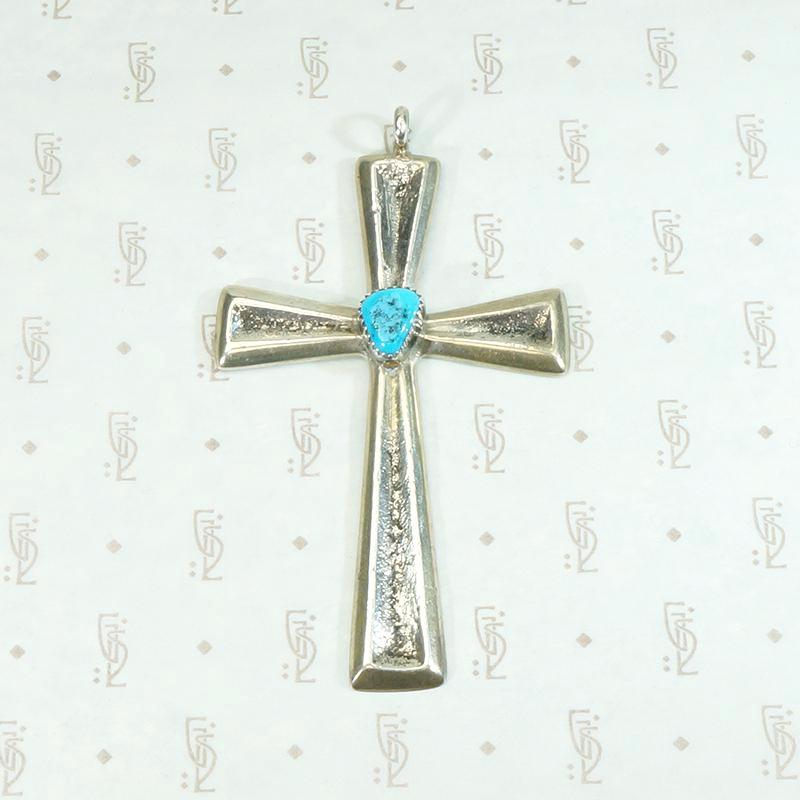 Sand Cast Silver Cross with Kingman Turquoise