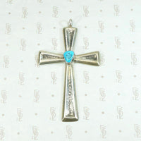 Sand Cast Silver Cross with Kingman Turquoise