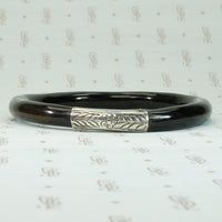 Chinese Black Lacquer Bangle with Engraved Silver Band