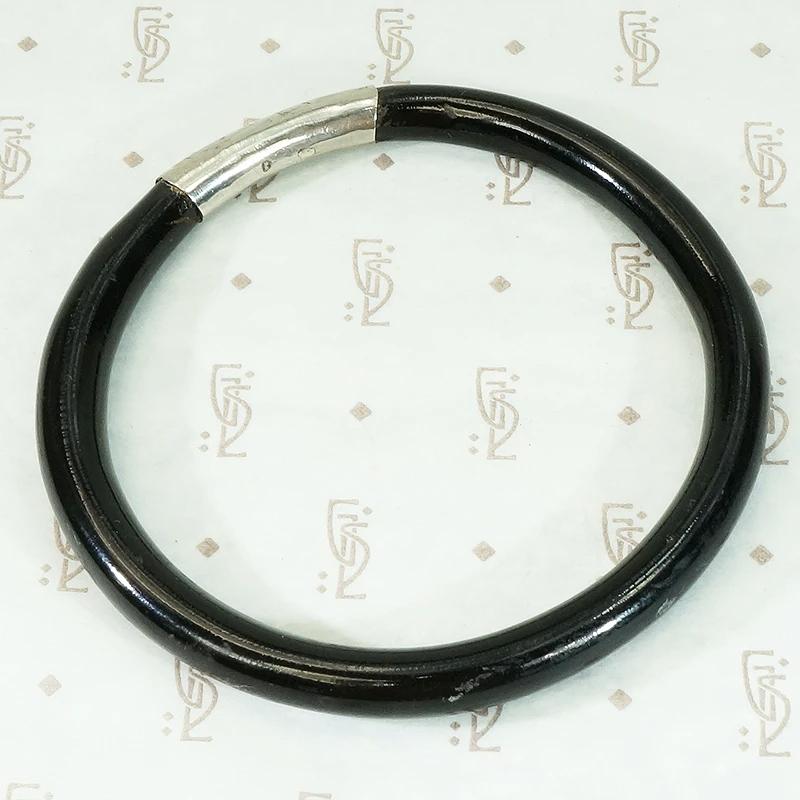 Small Black Lacquer Chinese Bangle with Silver Band