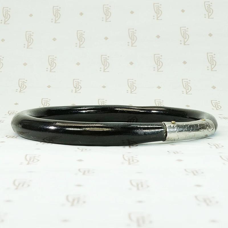 Small Black Lacquer Chinese Bangle with Silver Band