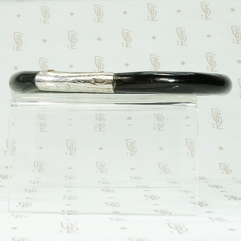 Small Black Lacquer Chinese Bangle with Silver Band