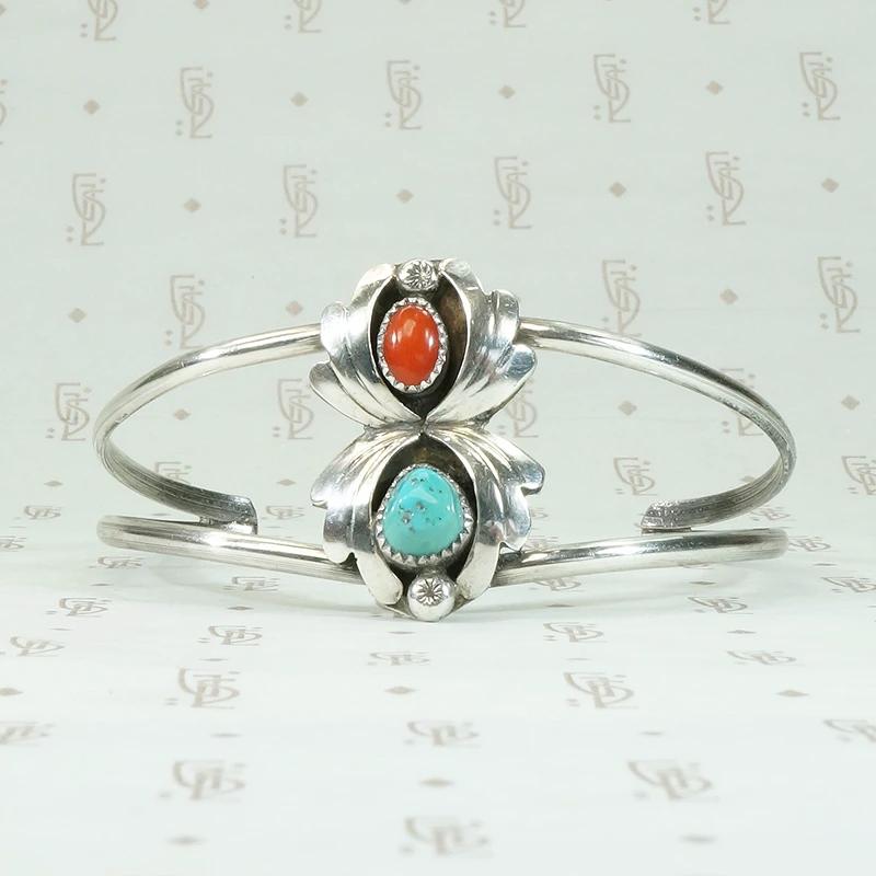 Light Weight Cuff with Colored Stones & Silver Appliqué