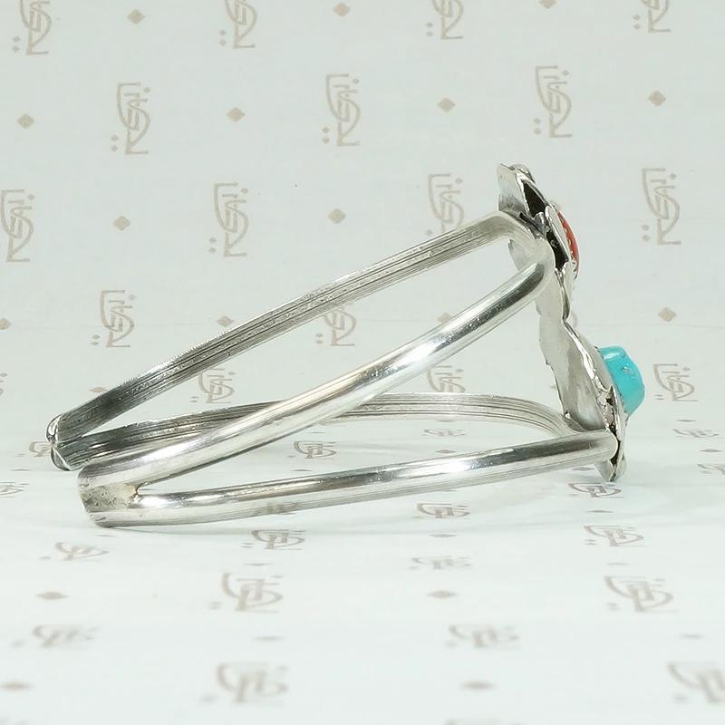 Light Weight Cuff with Colored Stones & Silver Appliqué