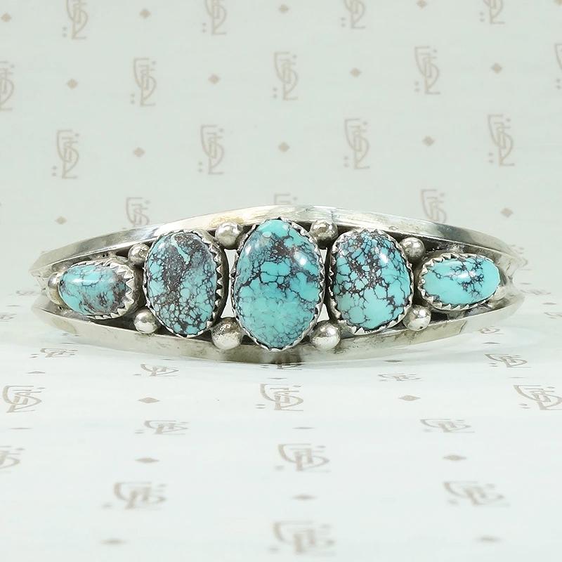 Dramatic Black Webbed Turquoise Silver Cuff