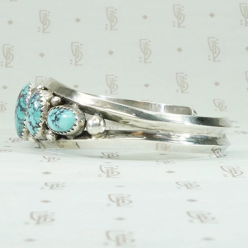 Dramatic Black Webbed Turquoise Silver Cuff