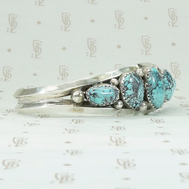 Dramatic Black Webbed Turquoise Silver Cuff