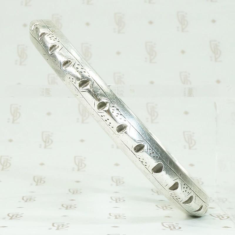 Heavy Coin Silver Bangle Bracelet in Small Size