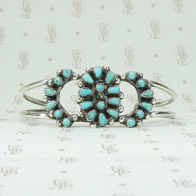 Petit Point Turquoise & Silver Cuff with Lunar Pattern